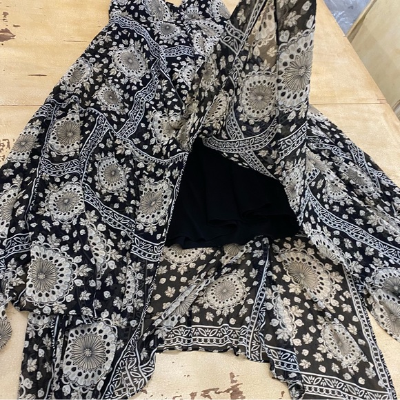 INC International Concepts Silk Black Tan Halter Dress Midi Handkerchief Hem S - Picture 5 of 8